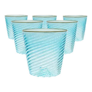 Celerie Kemble Glassware for Chairish Twisty Cups in Capri Blue with Pea Green Rim, Set of 6
