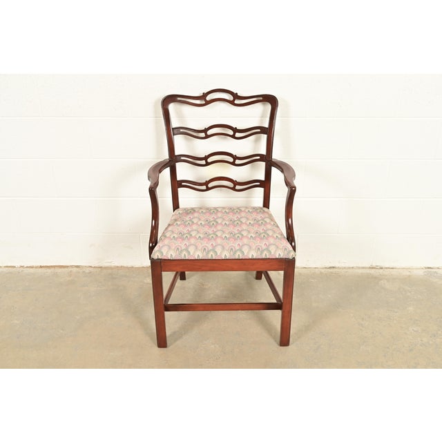 A gorgeous Georgian or Chippendale style armchair or dining captain chair In the manner of Baker Furniture USA, Circa...