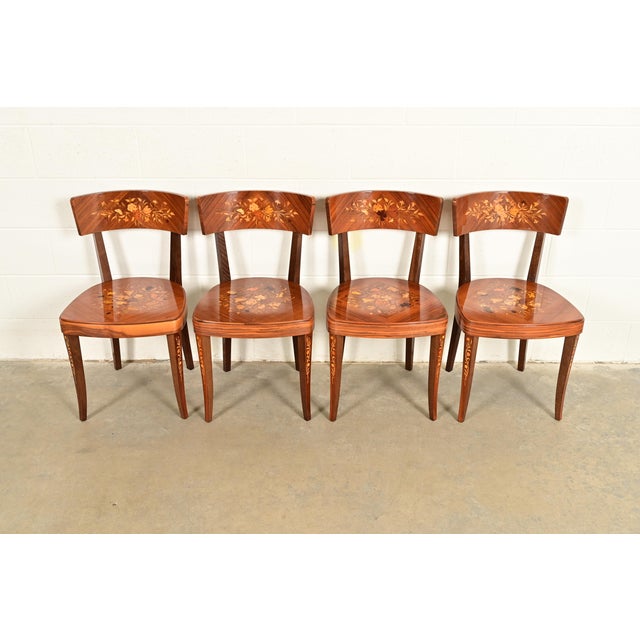 French Italian Louis XVI Kingwood Inlaid Marquetry Dining Chairs, Set of Four For Sale - Image 3 of 13