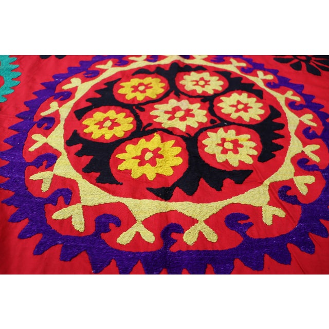 Vintage Hand Embroidered Suzani Wall Hanging, 1920s For Sale - Image 10 of 11