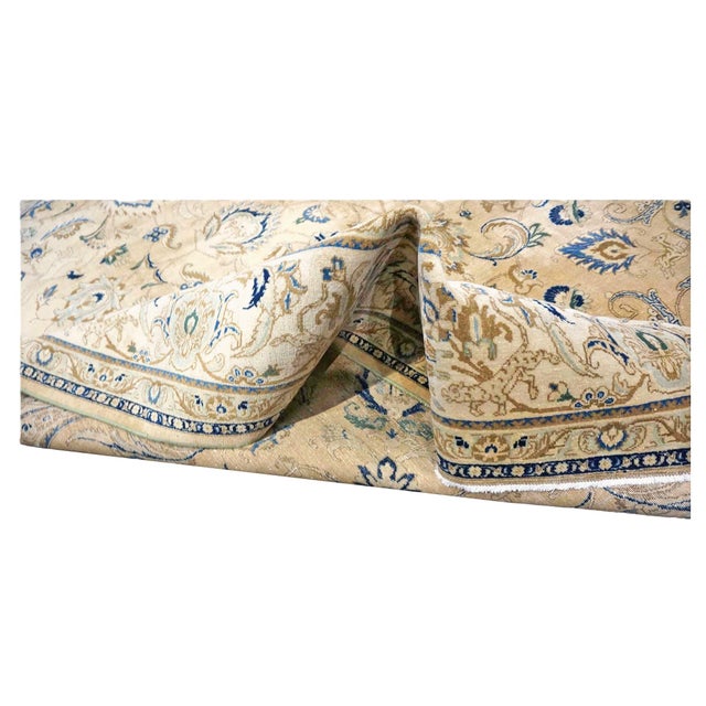 Textile Antique Persian Tabriz Wool 10x13 Tan, Ivory & Blue Handmade Area Rug #1142766 For Sale - Image 7 of 7