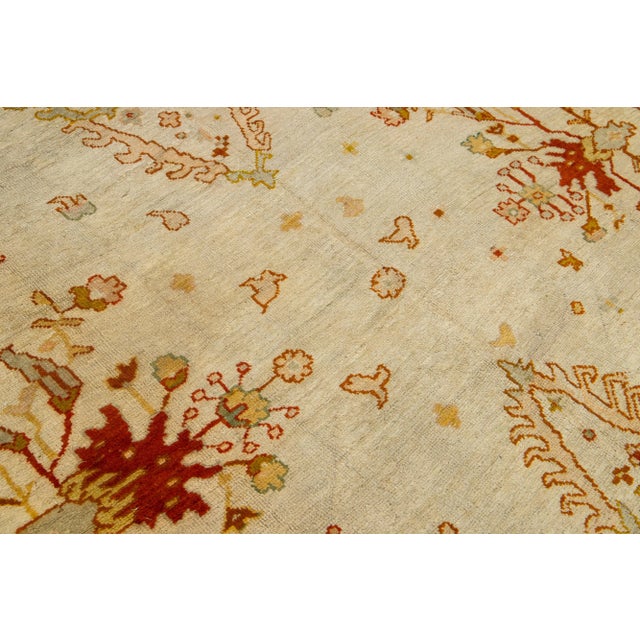 Textile 19th Century Turkish Oushak Wool Rug in Beige Color and Allover Motif For Sale - Image 7 of 8