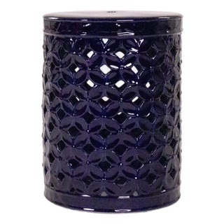 Cherise Deep Blue Glaze Flower-of-Life Pierced Garden Stool For Sale