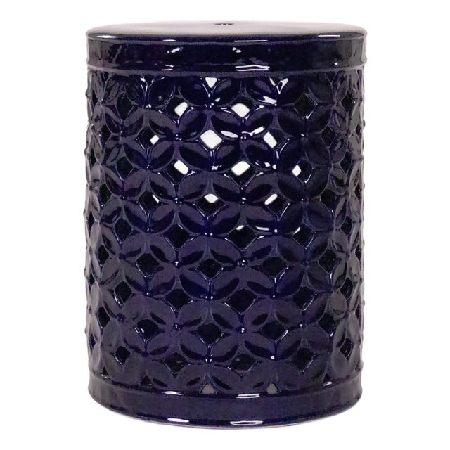 Cherise Deep Blue Glaze Flower-of-Life Pierced Garden Stool For Sale