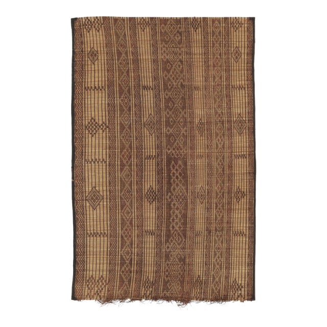 Vintage Tuareg Mat, Camel Beige-Brown With Tribal Geometric Motifs - Rug & Kilim For Sale