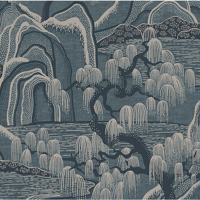 English Indigo Garden Wallpaper For Sale - Image 3 of 3