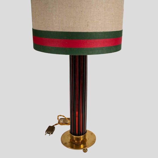 Brass and Metal Table Lamps with Murano Glass Rods, 1970s, Set of 2 For Sale - Image 3 of 12