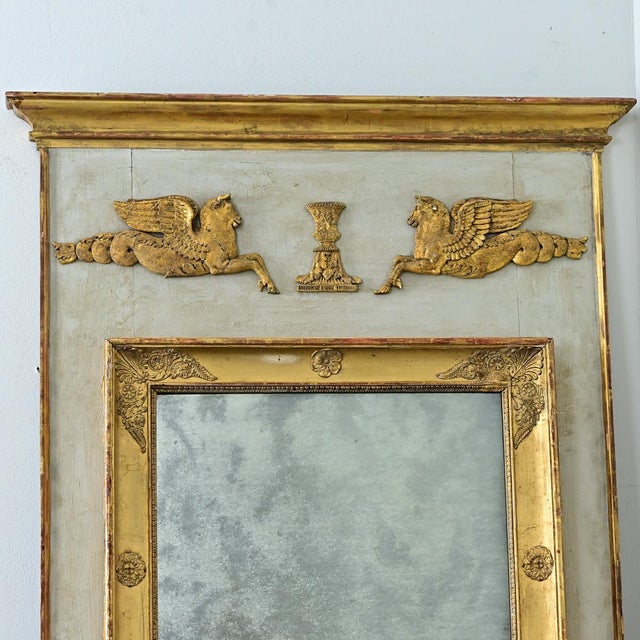 French 19th Century Empire Painted & Gilt Trumeau Mirror For Sale - Image 4 of 12