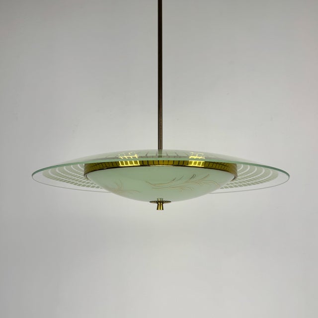 Gold Mid-Century Modern Italian UFO Pendant Lamp by Pietro Chiesa for Fontana Arte, 1950s For Sale - Image 8 of 11