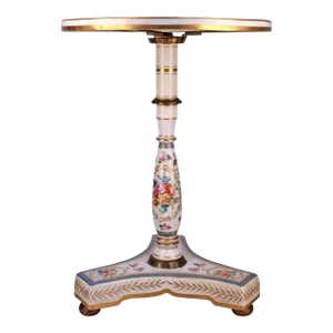Late 19th Century Napoleon III Painted Porcelain Circular Pedestal Table With Floral Motifs Made in France