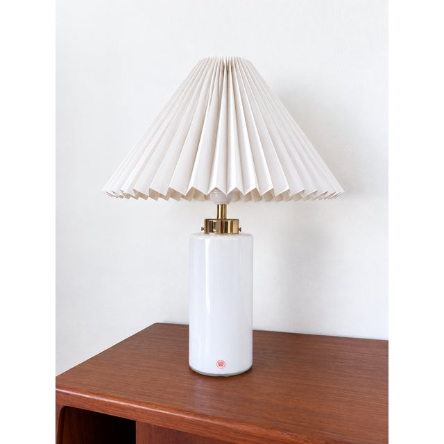 Vintage Danish White Opaline Glass Table Lamp with Brass Details, 1970s For Sale - Image 4 of 5