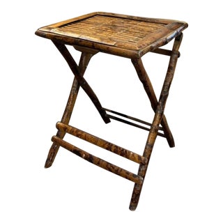 Mid Century Folding Bamboo X Base Table or Tray Holder in a Tortoise Shell Finish For Sale