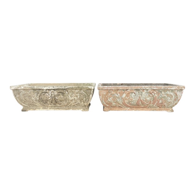 Pair of Vintage New Orleans Garden District Cast Stone Rectangular Planters For Sale