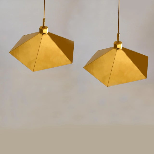 Mid-Century Modern Belgian Brass Umbrella Shaped Pendant Lamps, 1970s, Set of 2 For Sale - Image 3 of 12