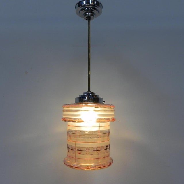 Art Deco Hanging Lamp with Pink Glass Shade For Sale - Image 13 of 18
