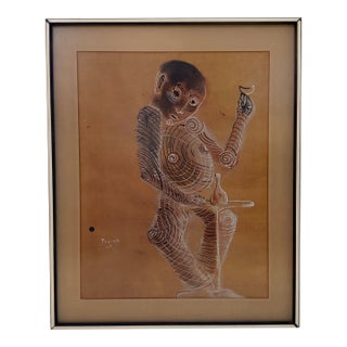 Vintage 1958 Modernist Figurative Drawing - Signed For Sale