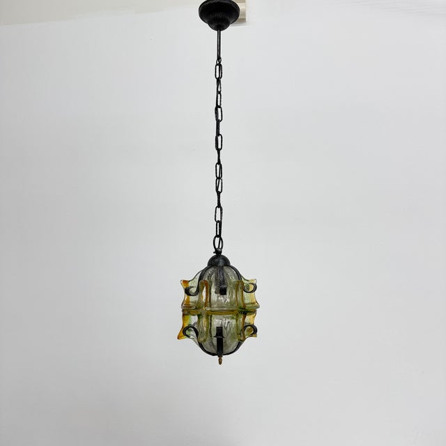 Brutalist Glass and Iron Hanging Lamp, 1970s For Sale - Image 9 of 17