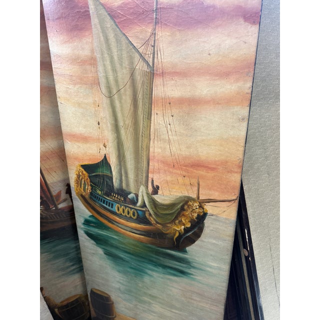 Vintage Venetian Scene Four-Panel Folding Screen with Nautical Motifs For Sale - Image 10 of 12