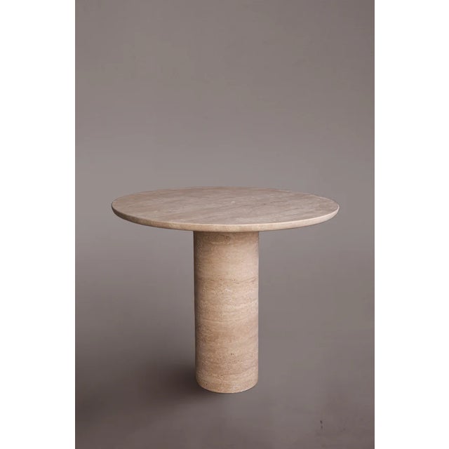 Bullet Leg Travertine Round Dining Table 43.4" For Sale - Image 4 of 4