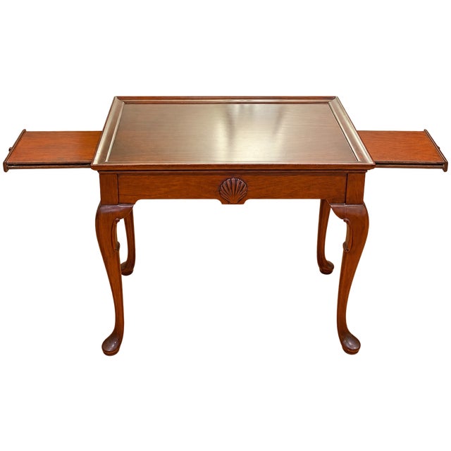 1950s Vintage English Hand-Carved, Seashell Queen Anne Mahogany Tray Table For Sale - Image 5 of 7