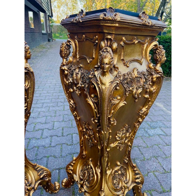 1990s Italian Baroque Gold Resin Pedestals - Pair of 2 Pc For Sale - Image 12 of 17