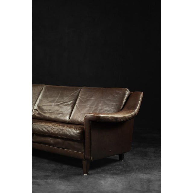 Mid-Century Danish Modern Brown Leather 3-Seater Sofa, 1970s For Sale - Image 4 of 18