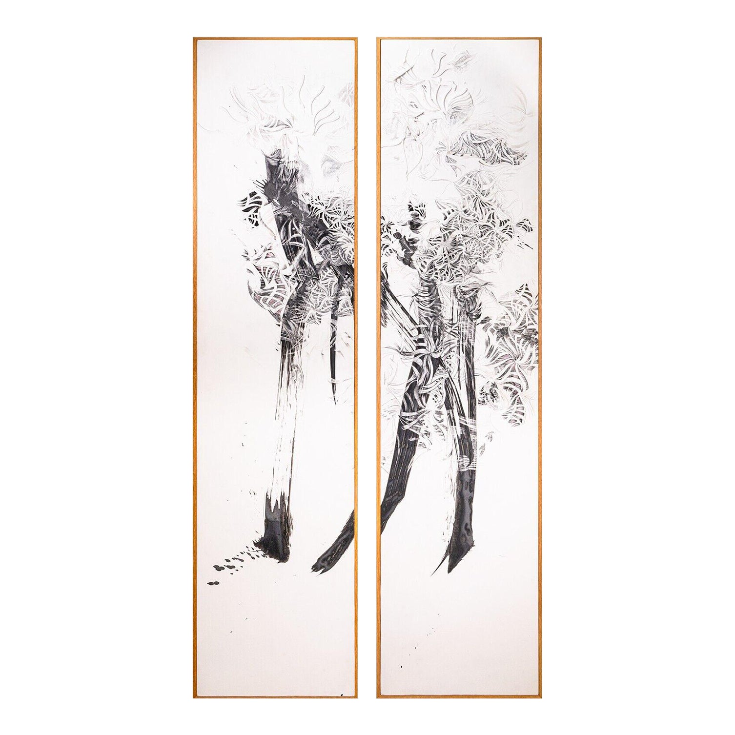 Glen Michaels Signed MixedMedia Painting Diptych on Wood Panels Framed