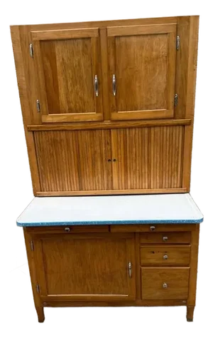 Antique 2 Part Solid Oak Hoosier Cabinet