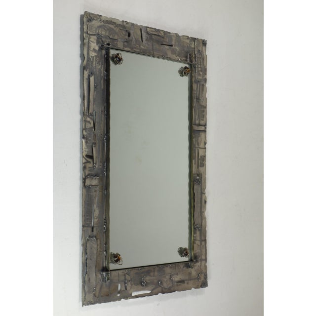 Wall Mirror "ELY" metal art Italy, 1970 Silver Metal Frame with Tiger's Eye Stone Name's Manufacture signed on the back...