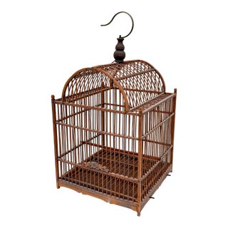 Vintage Mid Century Asian Bamboo Bird Cage For Sale