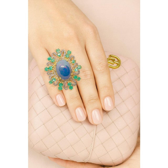 Bochic "Orient" Diamond, Sapphire & Emerald Ring Set In 18K Gold & Silver For Sale - Image 14 of 18