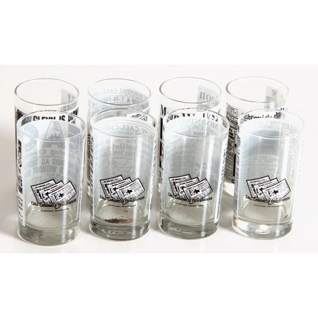 Glass Vintage 1930's - 1960's Newspaper Cover Tumblers Cocktail Glasses - Set of 8 For Sale - Image 7 of 9
