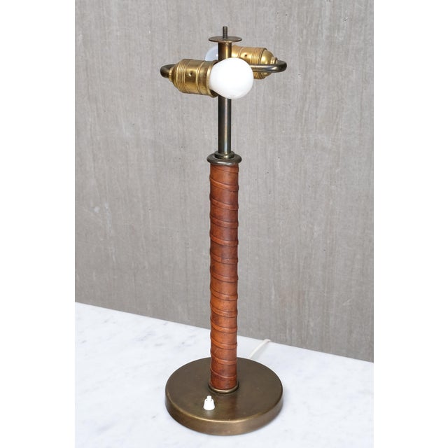 Metal Brass and Leather Table Lamp by Bertil Brisborg for Nordiska Kompaniet, Sweden, 1940s For Sale - Image 7 of 11