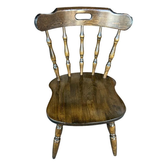 Late 20th century solid oak pub chairs with dark finish. Sturdy, great condition.