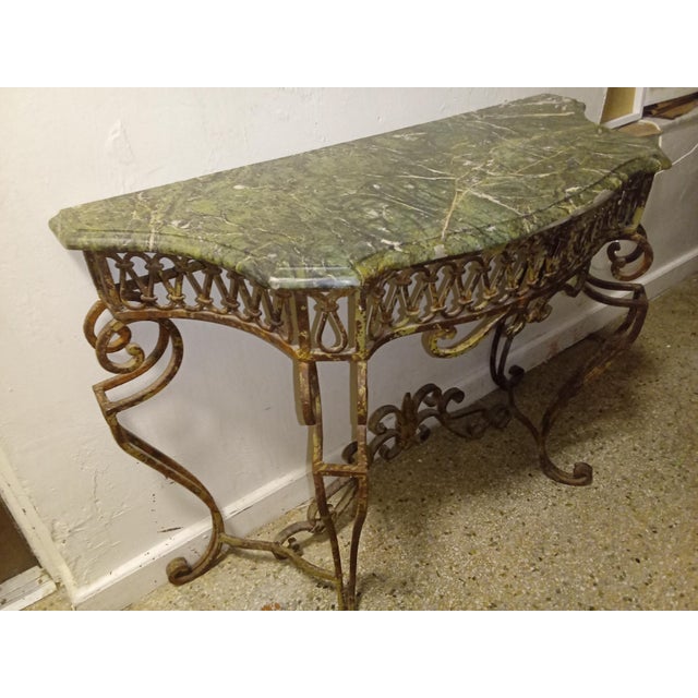 Ornate Vintage Wrought Iron & Green Marble Entryway/Foyer Table For Sale - Image 4 of 7