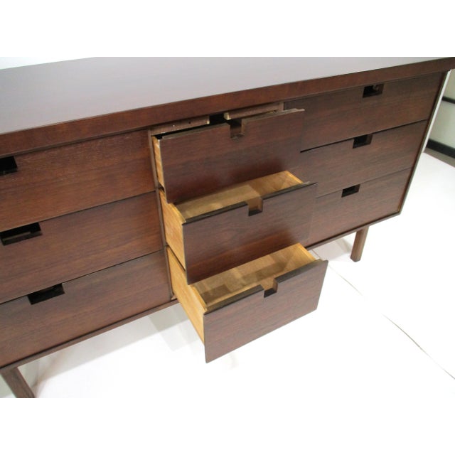 Brown Mid 20th Century Nakashima Styled Mid Century Walnut Nine Drawer Dresser For Sale - Image 8 of 12