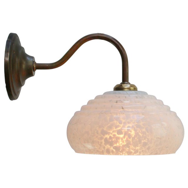 1950s French White Clichy Glass and Brass Wall Lamp For Sale - Image 5 of 6