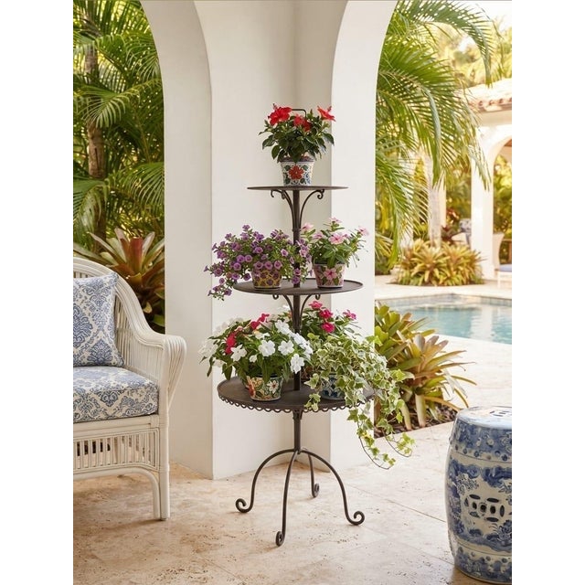 Vintage 3-Tier Dark Bronze Metal Plant Stand & Tiered Display Tower For Sale - Image 12 of 12