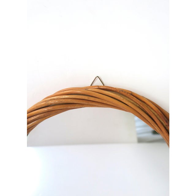 Wood Wicker Rattan Round Wall Mirror, Circa 1970s - 1980s For Sale - Image 7 of 9