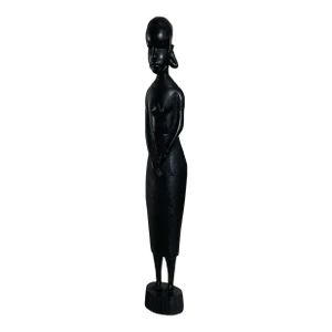 Vintage Hand-Carved African Figural Statue in Ebonized Wood