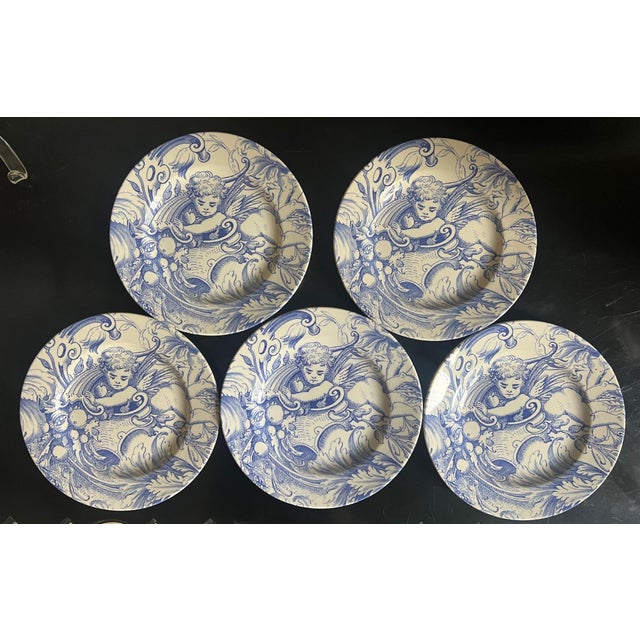 Set of five dessert or salad plates made by Copeland & Garrett in England in 1997. The blue and white transferware pattern...