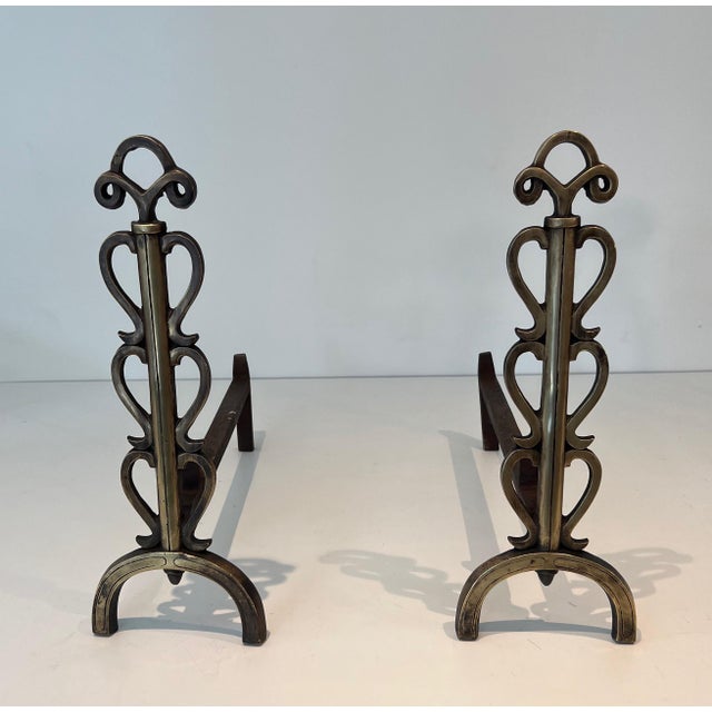 Brass Andirons in the Style of Raymond Subes - a Pair For Sale - Image 9 of 9