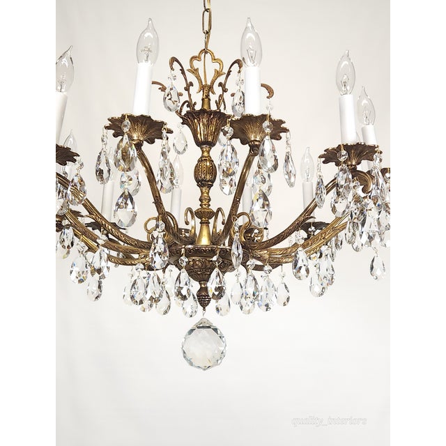 Antique 12 Light Captivating Curvaceous Brass Cut Lead Crystal Chandelier For Sale - Image 10 of 10