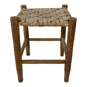 Antique Turned Wood Woven Top Stool