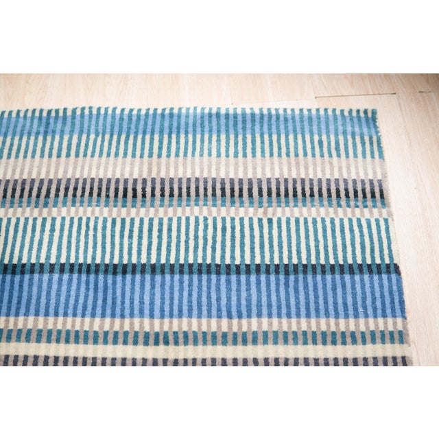 9x12 Ophelia Ocean Blue Classic Stripe Handmade Wool Carpet Rug For Sale In New York - Image 6 of 9