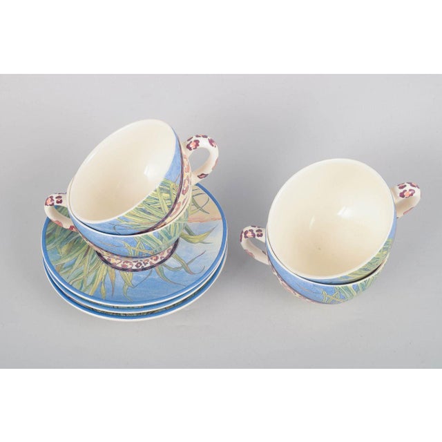 Large Savane Morning Cups with Matching Saucers from Gien, Set of 8 For Sale - Image 3 of 5