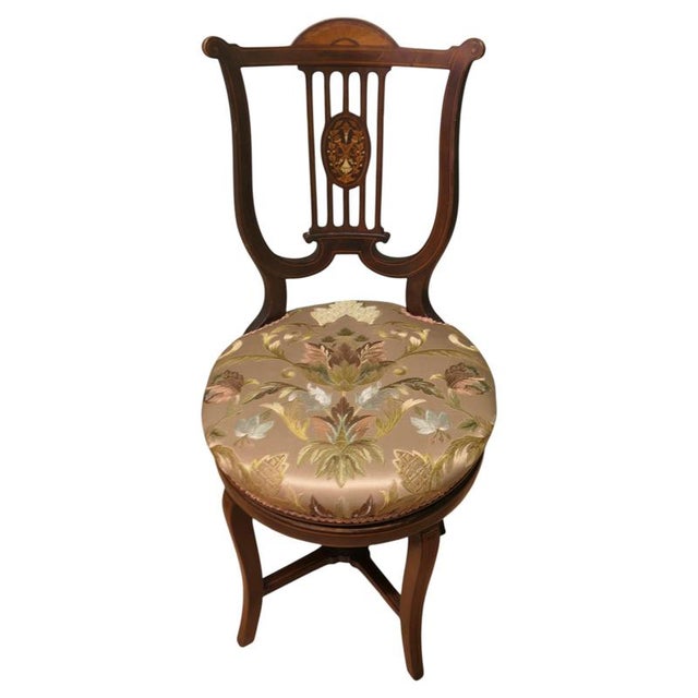 Brown Revolving Music Chair with Lyre Back For Sale - Image 8 of 8
