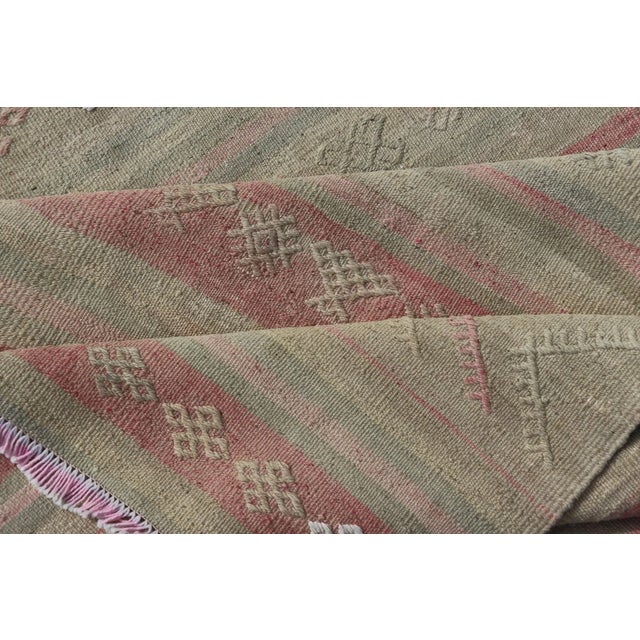 Mid 20th Century Vintage Striped Turkish Kilim Runner With Stripes in Tan Ivory & Light Coral For Sale - Image 11 of 12