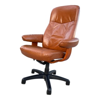 Scandinavian Modern Leather Executive Desk Chair From Hjellegjerde Møbler For Sale