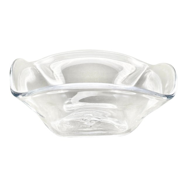 Vintage Simon Pearce Handblown Crystal "Woodbury" Square Bowl For Sale